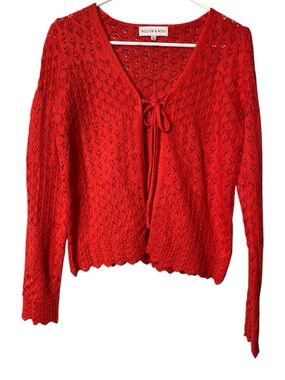 Red Pointelle Cardigan Sweater